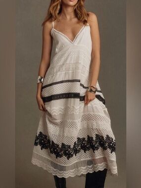 Anthropologie Crochet Lace Maxi Dress | Ivory & Black | Size 2X